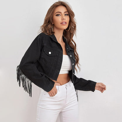 Women's Fashion Tassel Raw Edge Denim Jacket apparels & accessories