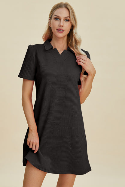 Double Take Full Size Texture Short Sleeve Dress Dresses & Tops