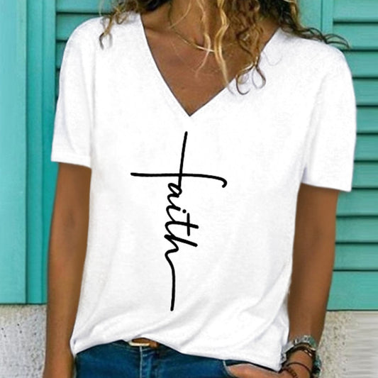 Women's Fashion V-neck Printed T-shirt apparel & accessories