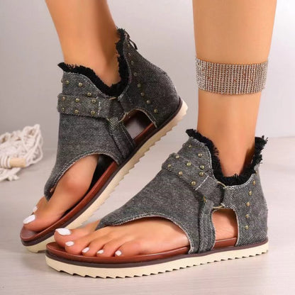 Studded Raw Hem Flat Sandals apparel & accessories