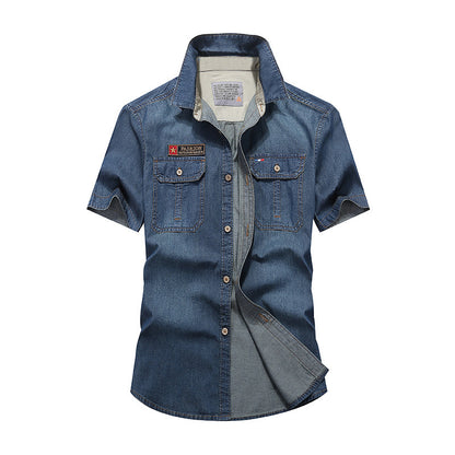 Loose Large Size Men's Denim Short Sleeve Shirt apparel & accessories