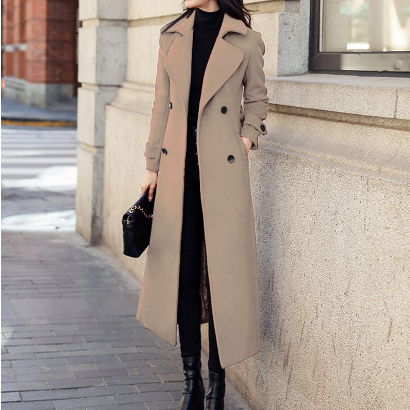 Women's Coat Woolen Extended Suit Collar Trench Coat 0