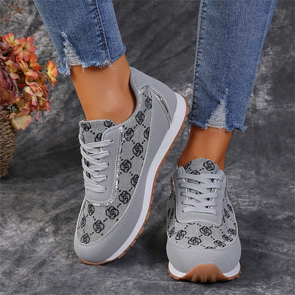 Flower Print Lace-up Sneakers Casual Fashion Lightweight Breathable Walking Running Sports Shoes Women Flats Shoes & Bags