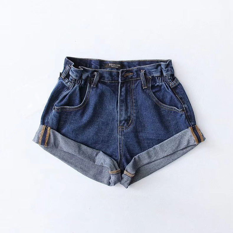 Fashion Five-color Elastic Waist Rolled Edge Denim Shorts shorts