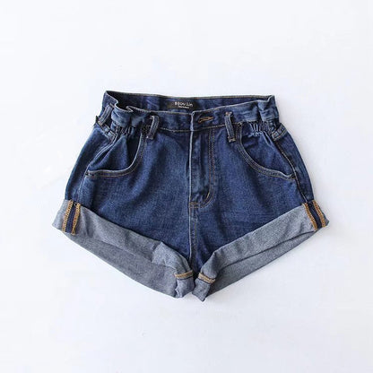 Fashion Five-color Elastic Waist Rolled Edge Denim Shorts Women shorts