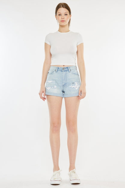 Kancan High Rise Repaired Mom Denim Shorts Bottom wear