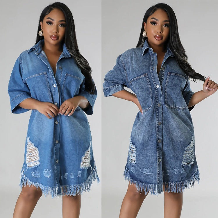 Women's Fashion Denim Long Dress apparel & accessories