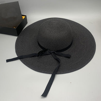 Bow Paper Braided Wide Brim Hat Accessories for women