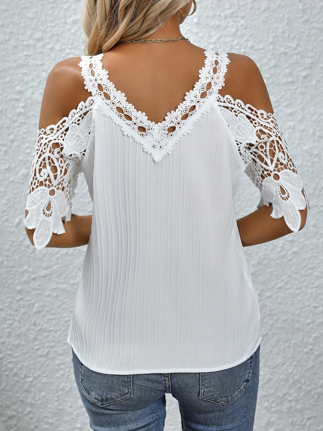 Lace Detail V-Neck Cold Shoulder Blouse apparel & accessories