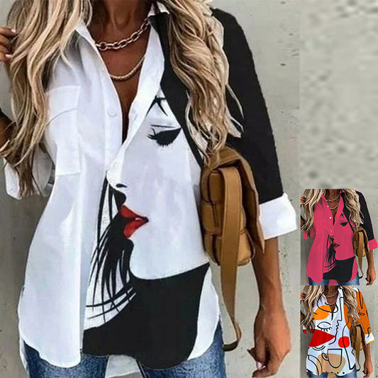 Personalized Fashion Long Sleeve Lapel Print Shirt apparel & accessories