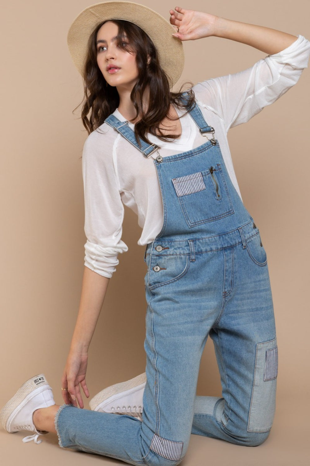 POL Front Chest Zipper Slim Leg Denim Overalls apparel & accessories