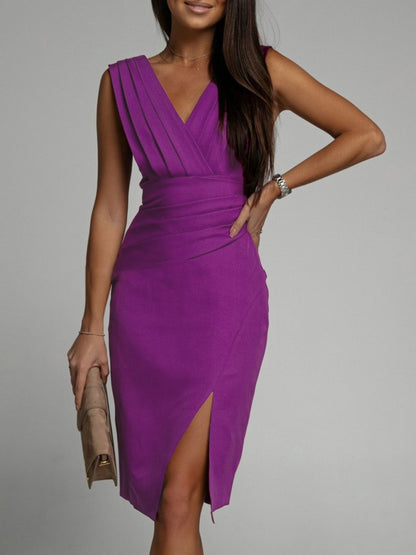 Slit Ruched Surplice Tank Dress apparel & accessories