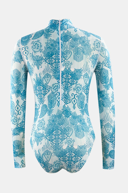 Printed Mock Neck Long Sleeve One-Piece Swimwear apparel & accessories