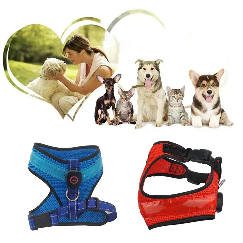 LED Luminous Dog Harness Led USB Charging Dog Chest Strap Vest Pet Safety Reflective Harness Pet Vest For Puppy Large Dog Pet Products Dog Leash