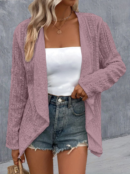 Eyelet Roll-Tab Sleeve Cardigan apparel & accessories