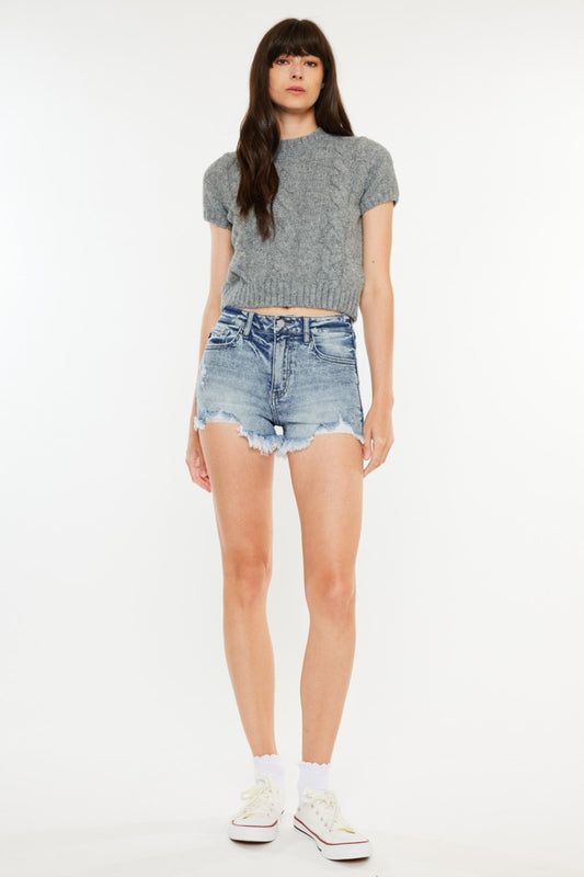 Kancan High Rise Frayed Hem Denim Shorts apparel & accessories