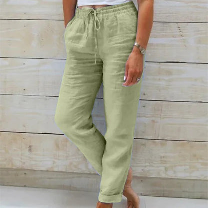 Elastic Waist Solid Cotton Hemp Pants men's clothing