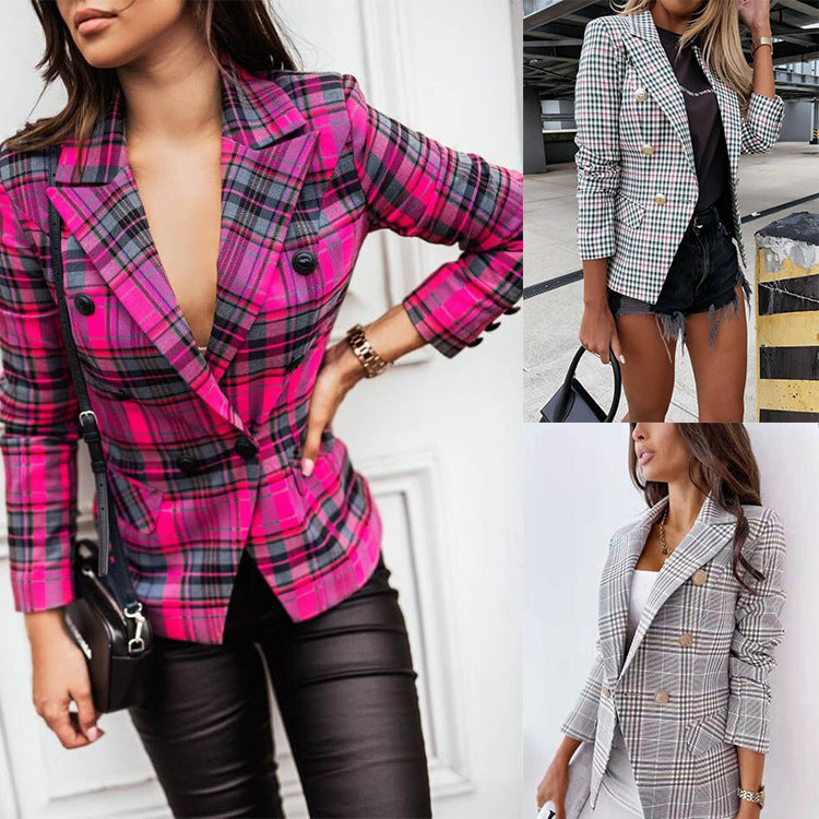 Women's Professional Slim Plaid Suit Jacket apparel & accessories