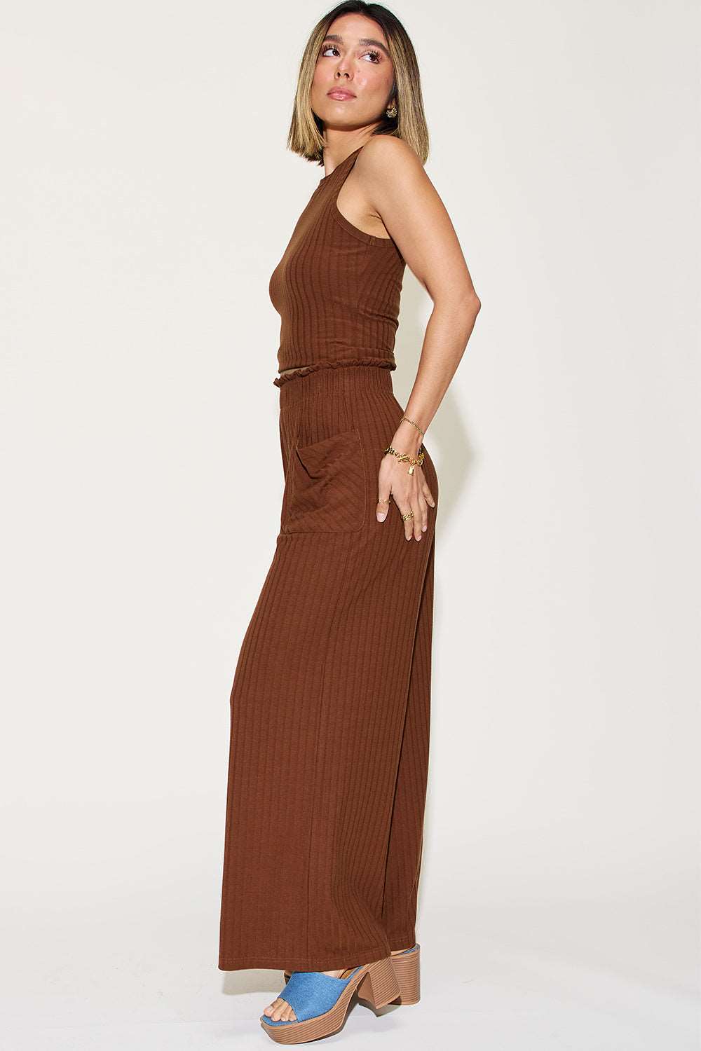 Basic Bae Full Size Ribbed Tank and Wide Leg Pants Set apparel & accessories