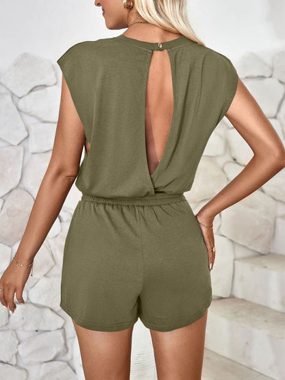 Cutout Round Neck Cap Sleeve Romper Bottom wear