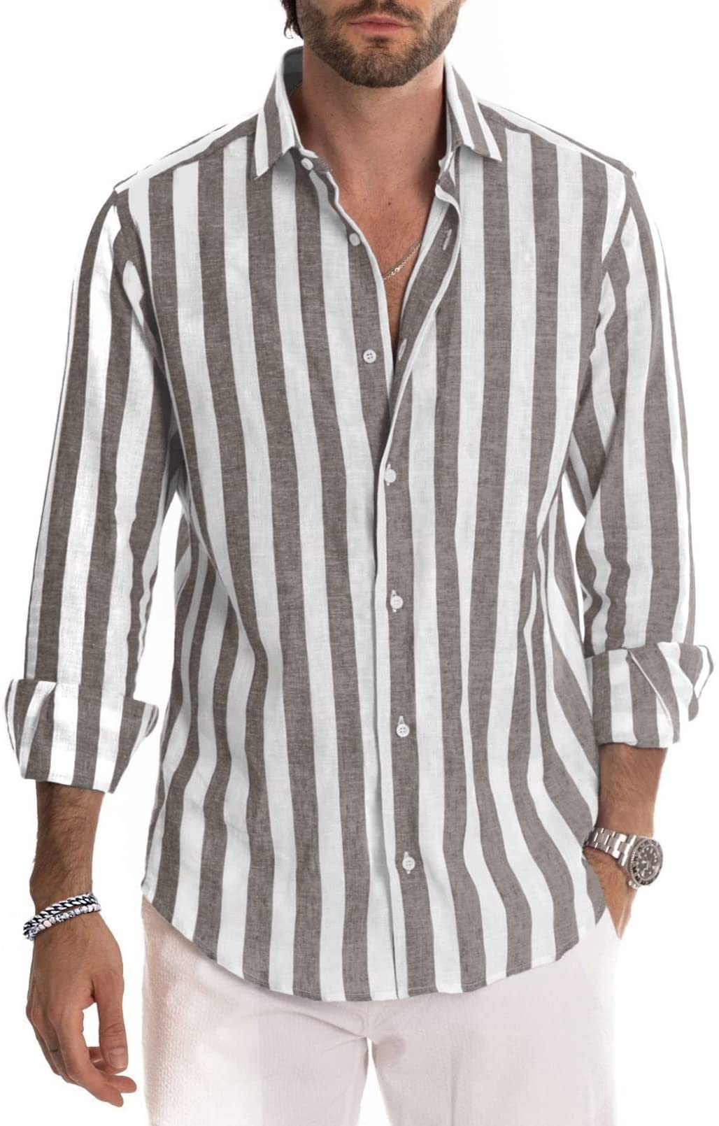 Polo Collar Stripes Shirt Loose men's clothing