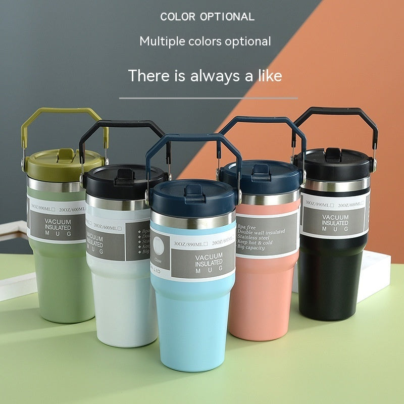 Portable Car Cup Stainless Steel Cup Travel Sports Water Bottle With Handle Cover Coffee Tumbler Cup HOME