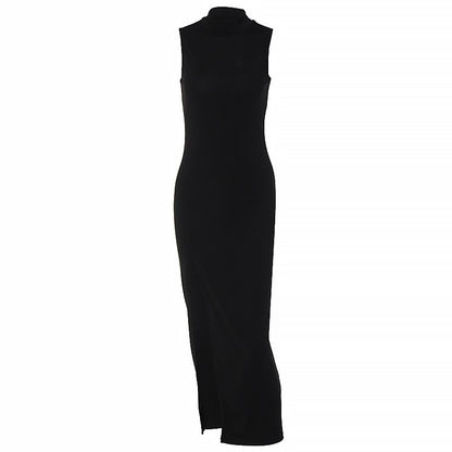 Women's Fashion Round Neck Slim Fit Slit Midi Dress apparel & accessories