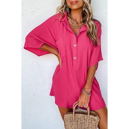 Solid Color Short-sleeved Jumpsuit Loose Casual Multi-pocket apparel & accessories