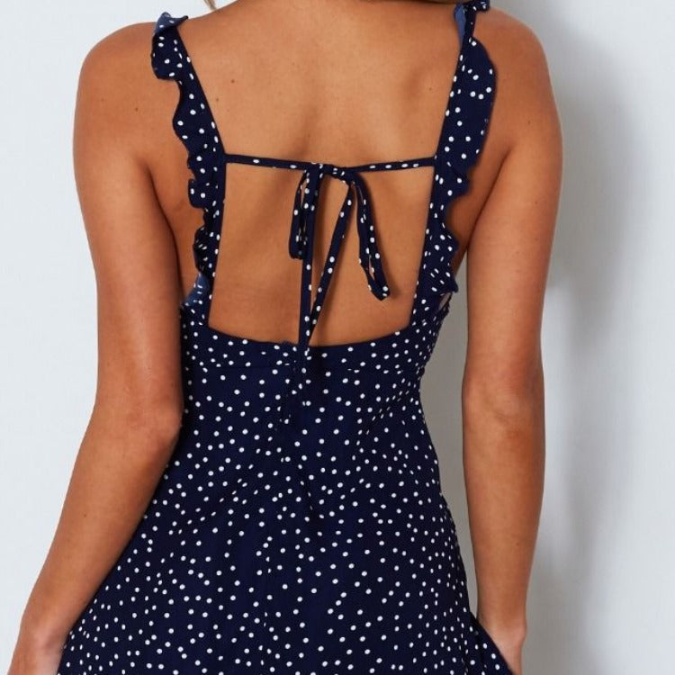 Polka-dot Strappy Dress Women Summer Fashion Beach Sundress apparels & accessories