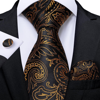 Men's Tie Luxury Black And Gold Striped Silk Woven apparels & accessories