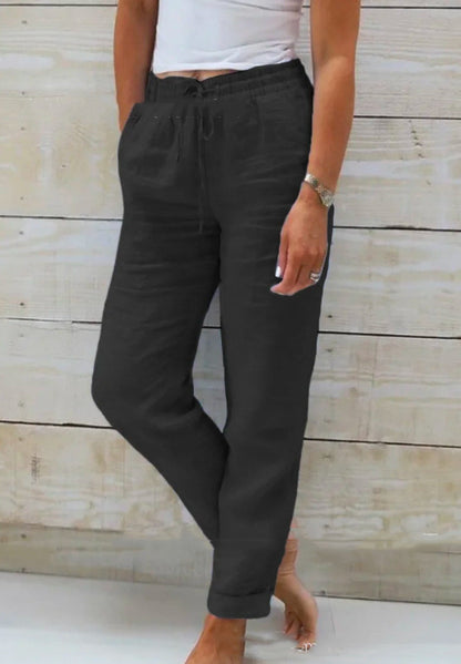 Elastic Waist Solid Cotton Hemp Pants men's clothing