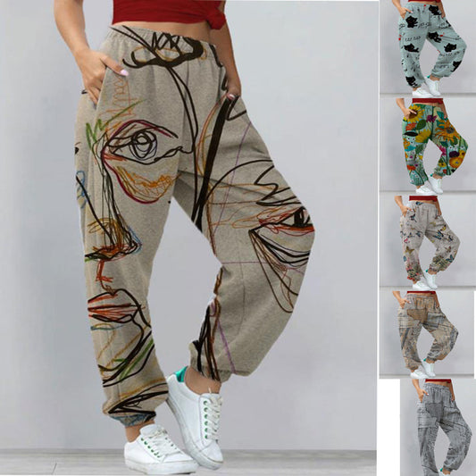 Women's Harem Pants Print Yoga Boho Sports Trousers With Pockets apparel & accessories