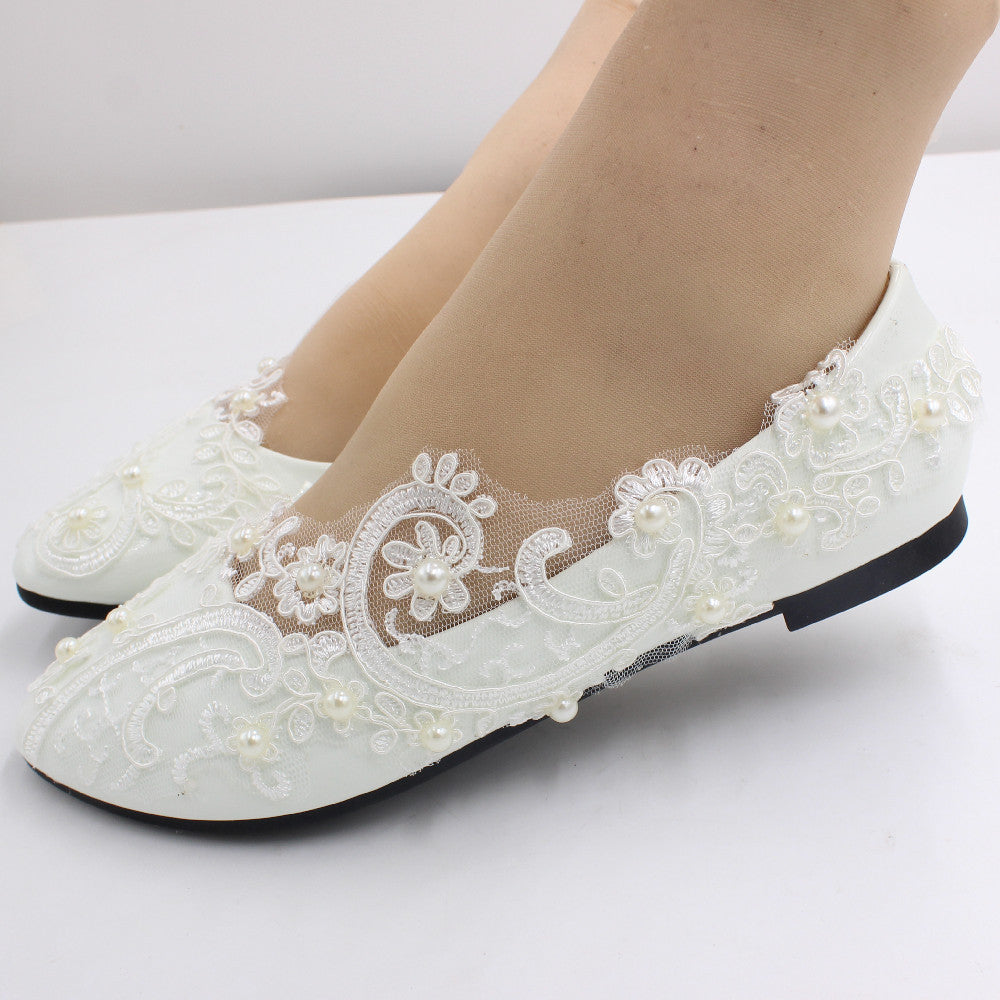 Lace High Wedding Shoes With White Low Heels Shoes & Bags