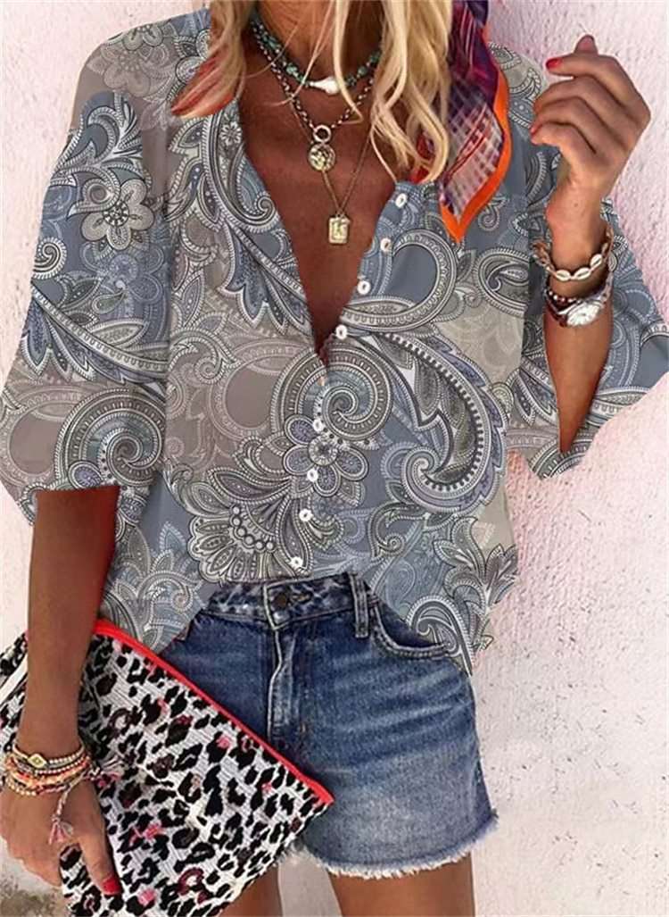 Flower Printed Long-sleeved Top Female apparel & accessories