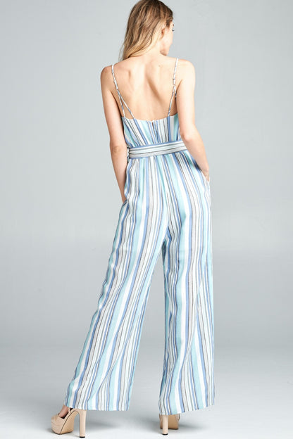 Cotton Bleu by Nu Label Tie Front Striped Sleeveless Jumpsuit Dresses & Tops