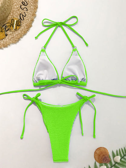 Textured Halter Neck Two-Piece Bikini Set apparel & accessories