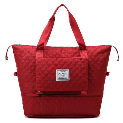 Foldable Travel Duffle Bag With Rhombus Sewing Design Large Capacity Fitness Handbag Portable Versatile Shoulder Bags Expandable Organizer Shoes & Bags