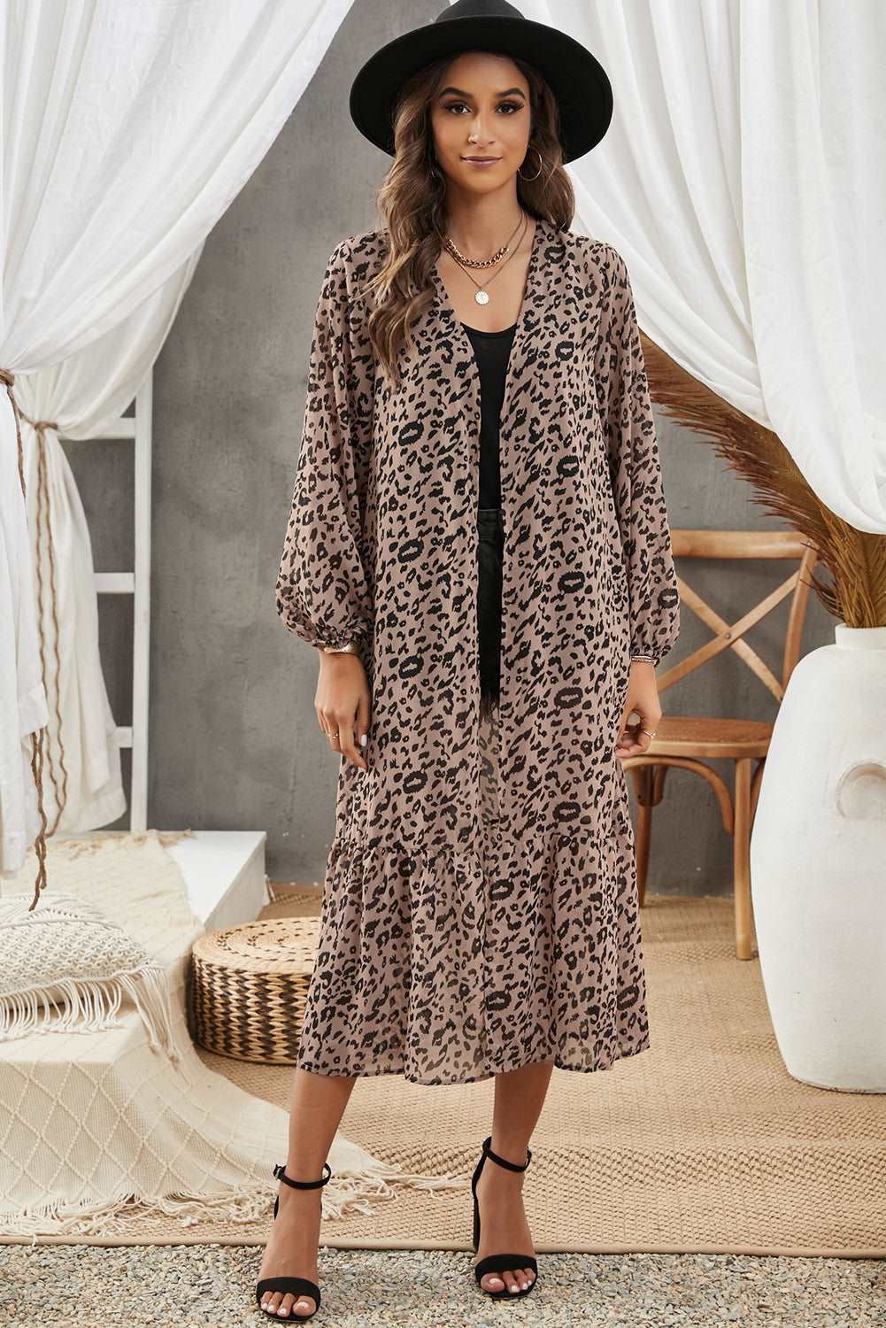 Animal Print Long Sleeve Open Front Cardigan apparel & accessories