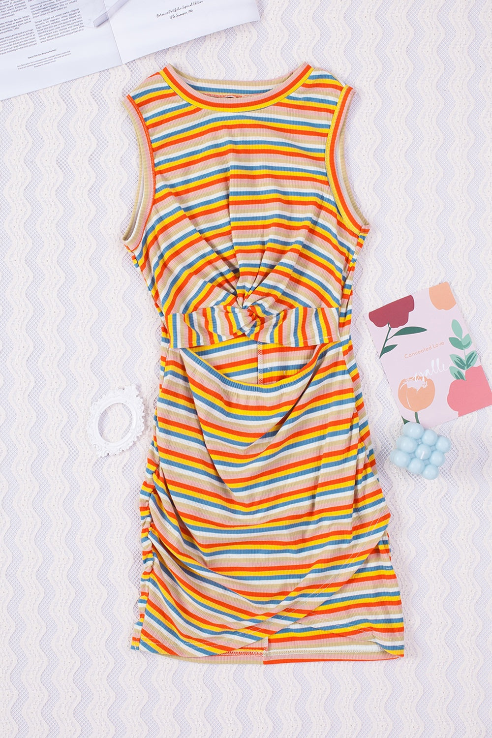 Cutout Striped Round Neck Sleeveless Dress Dresses & Tops