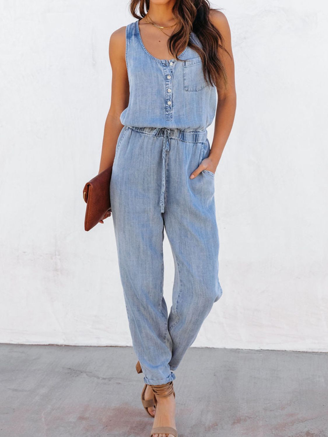 Drawstring Waist Sleeveless Jumpsuit apparel & accessories