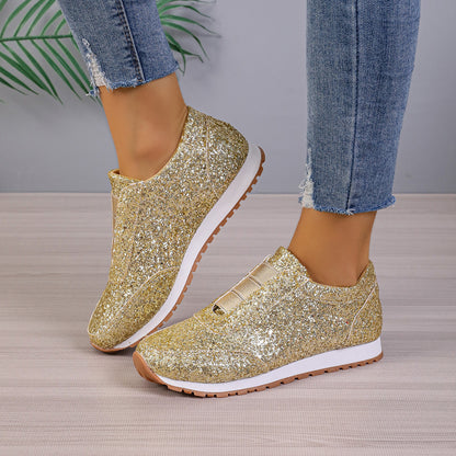 Gold Sliver Sequined Round Toe Slip-on Shoes Shoes & Bags