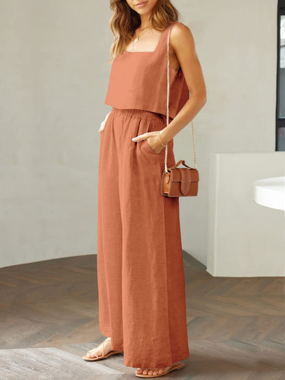 Square Neck Top and Wide Leg Pants Set apparel & accessories