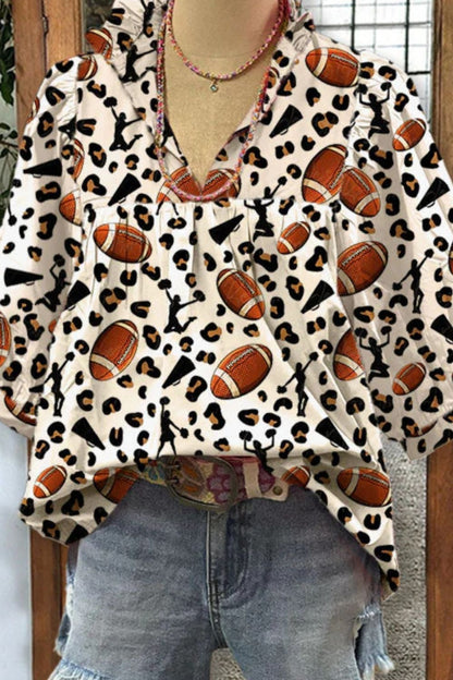 Full Size Ball Notched Half Sleeve Blouse apparel & accessories