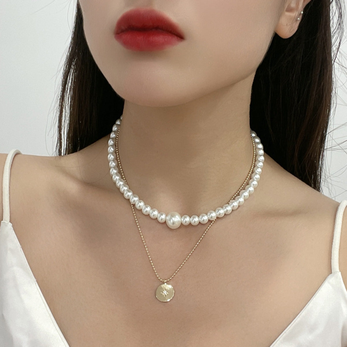 Gold-Plated Glass Pearl Necklace apparel & accessories