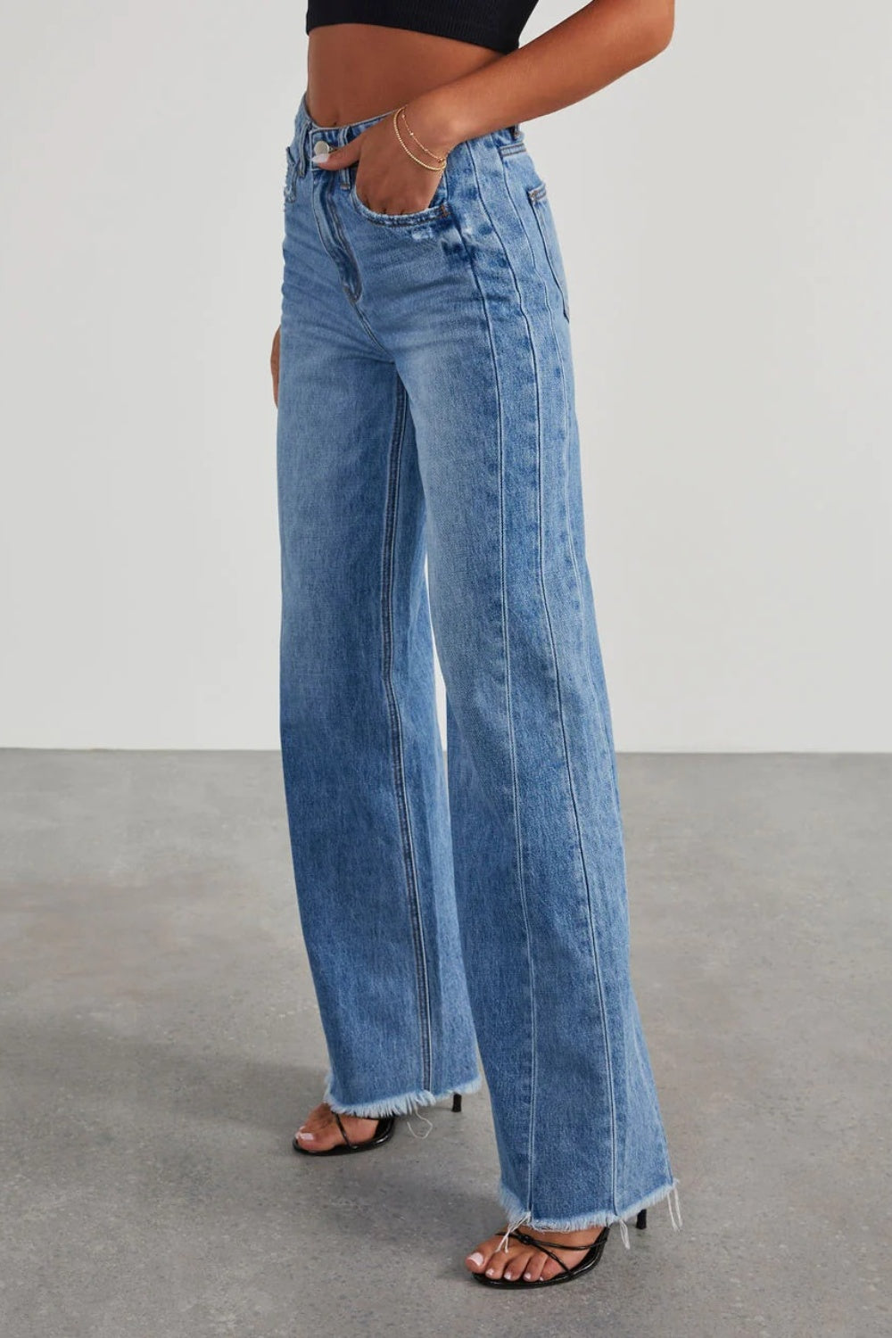 Raw Hem Wide Leg Jeans with Pockets apparel & accessories