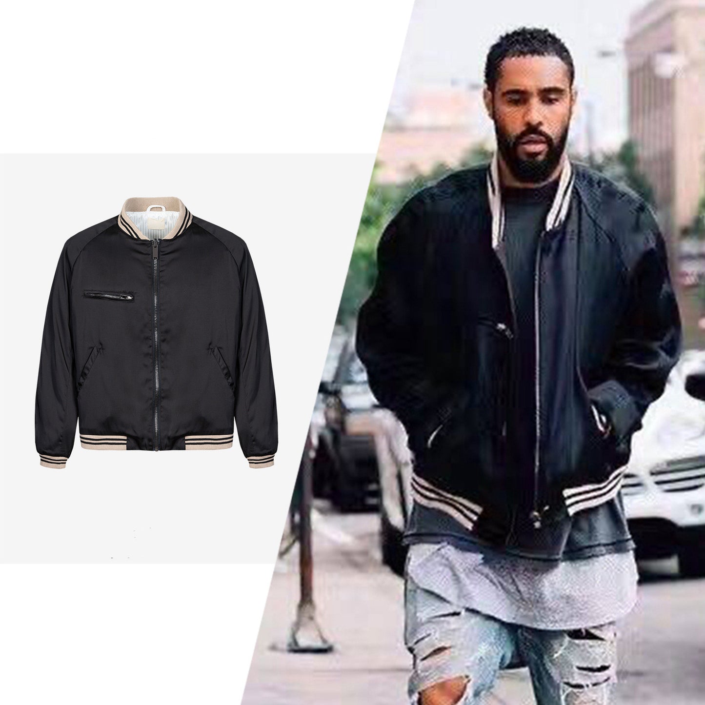 Black Silk Cotton Bomber Jacket t shirt