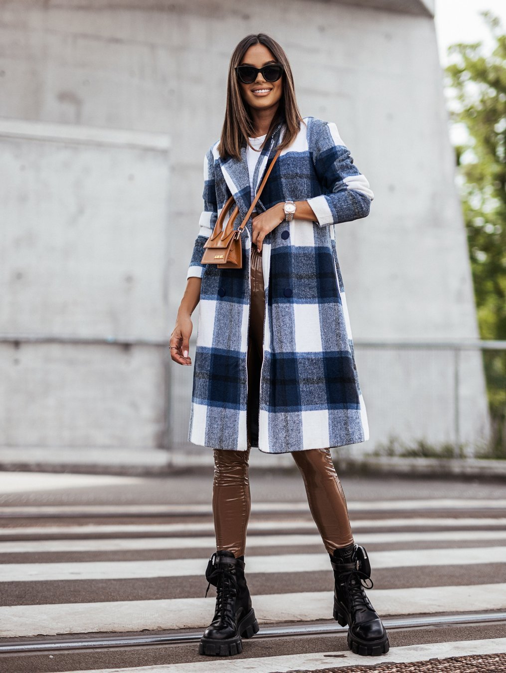 Fashion Brushed Mid-length Plaid Wool Coat apparels & accessories