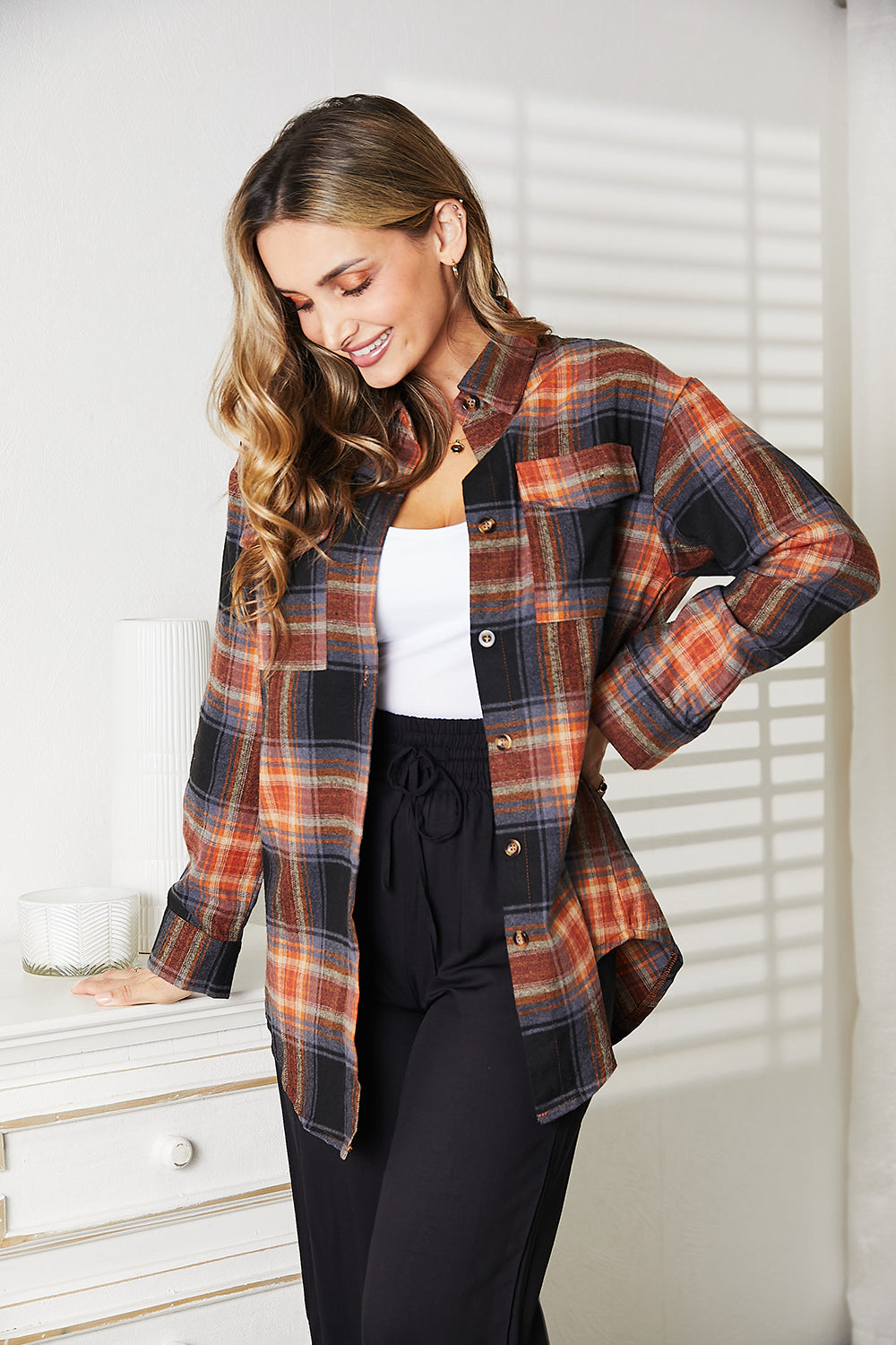 Plaid Dropped Shoulder Shirt Dresses & Tops