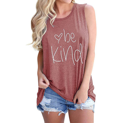 Letter Printed Round Neck Casual Sleeveless T-shirt apparel & accessories