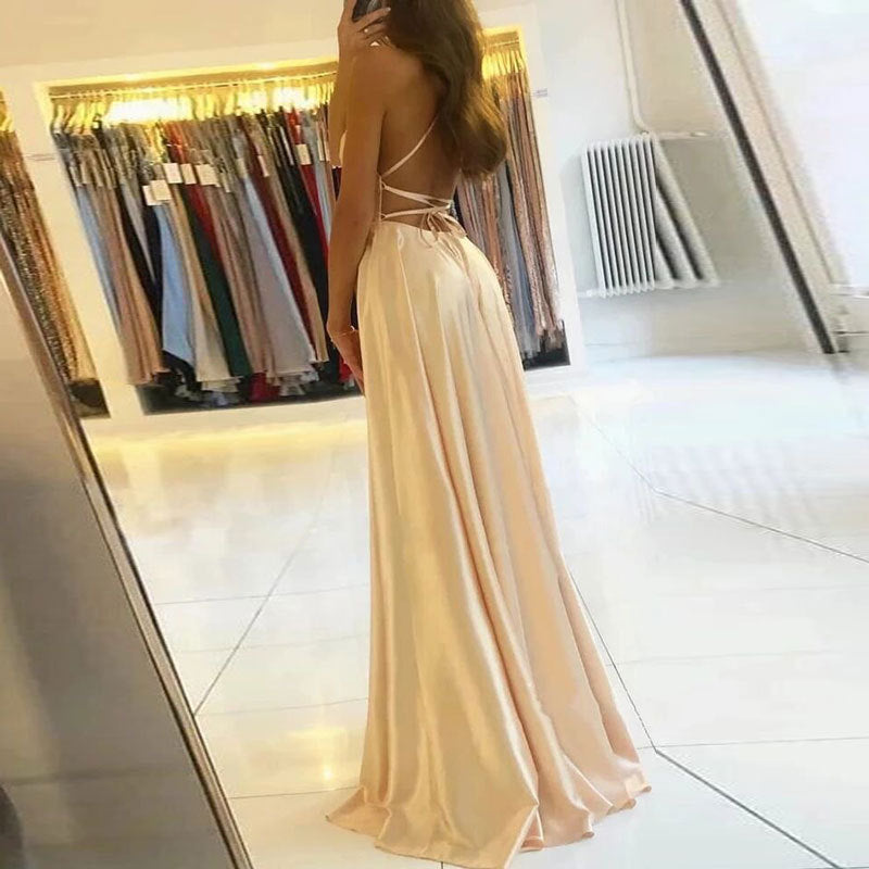 Elegant Multicolor Plus And Extra Size Evening Gown Prom Maxi Dress Sling Glossy Satin apparels & accessories